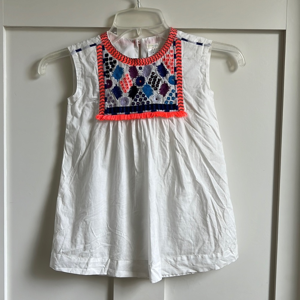 Crewcuts White Dress with Multicolor Embroidery